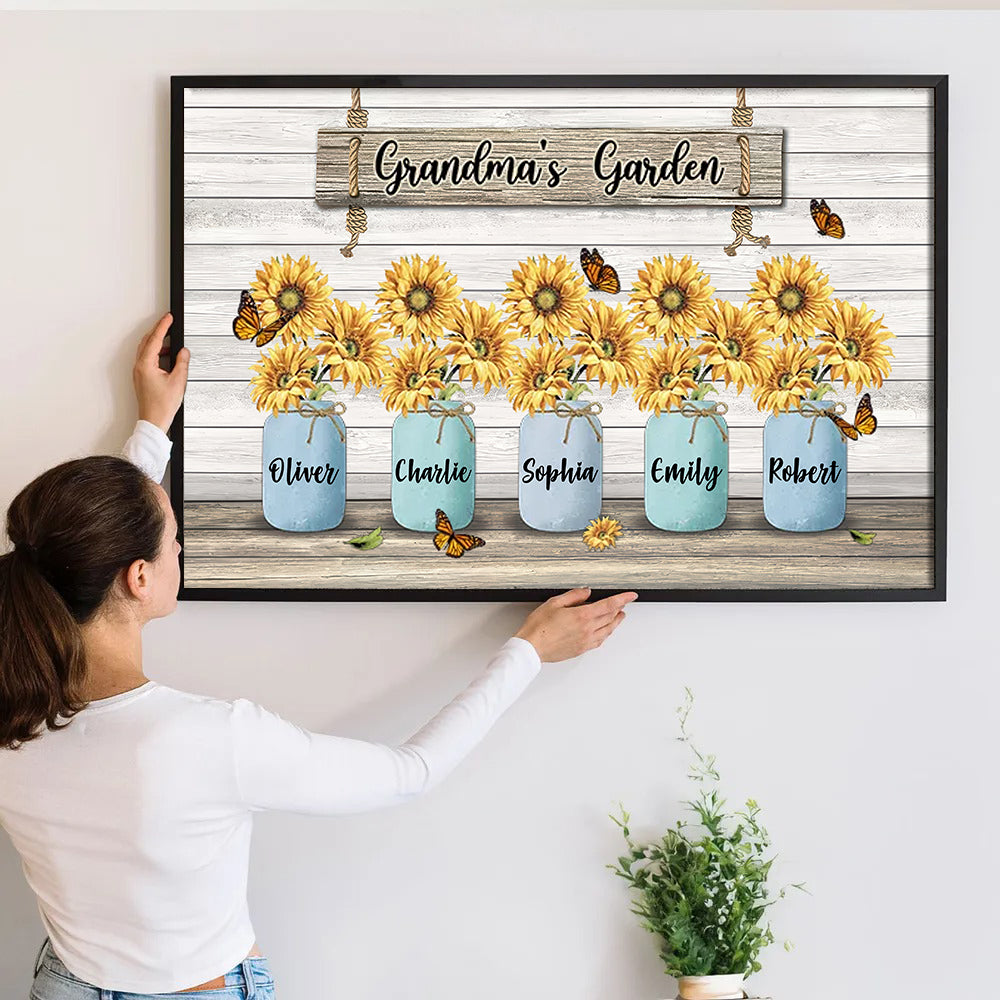 Grandma‘s Garden Sunflower Vase - Personalized Poster/Canvas Prints - Gift for Grandma, Nana, Grandparent