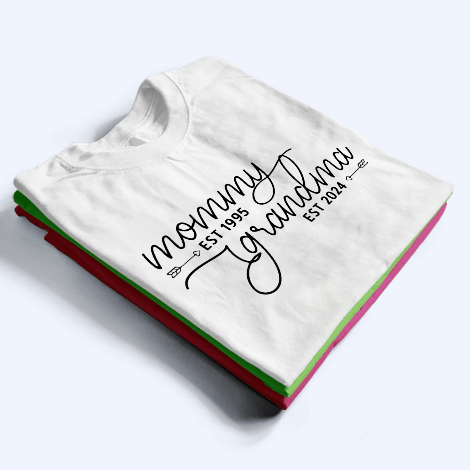 Mom Est Grandma Est - Personalized Custom T Shirt - Gift for Grandma/Nana/Mimi, Mom, Wife, Grandparent