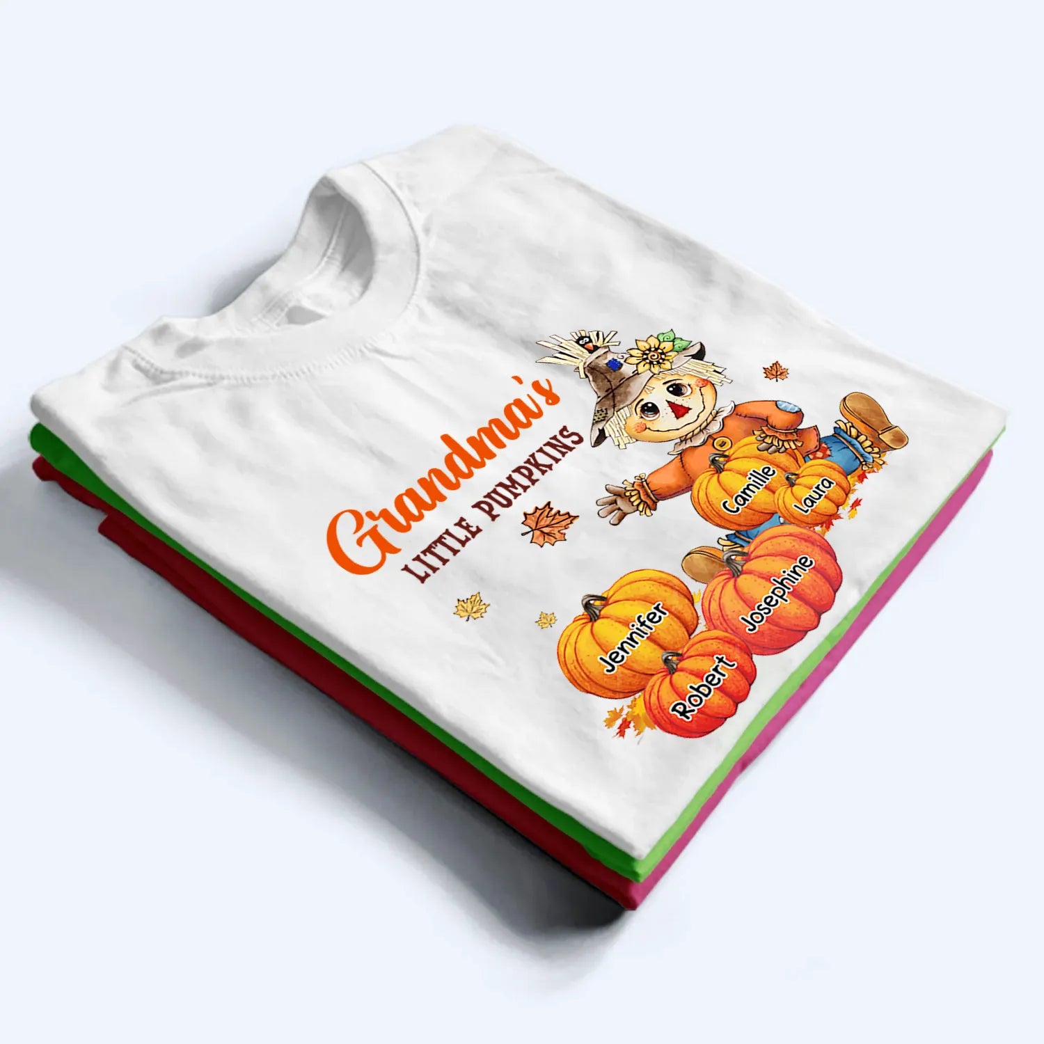 Scarecrow Autumn Grandma's Little Pumpkins - Personalized Custom T Shirt - Fall Season Gift for Grandma/Nana/Mimi, Mom, Wife, Grandparent 3