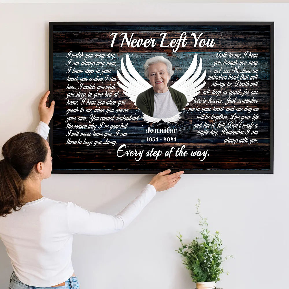 Loss of Mom, Wife - Custom Photo Angel Wings I Never Left You - Memorial Gift - Personalized Canvas Prints For Family Members 2