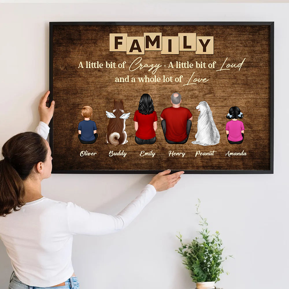 Personalized Brothers & Sisters Forever canvas print, a woman hanging the framed print on a wall