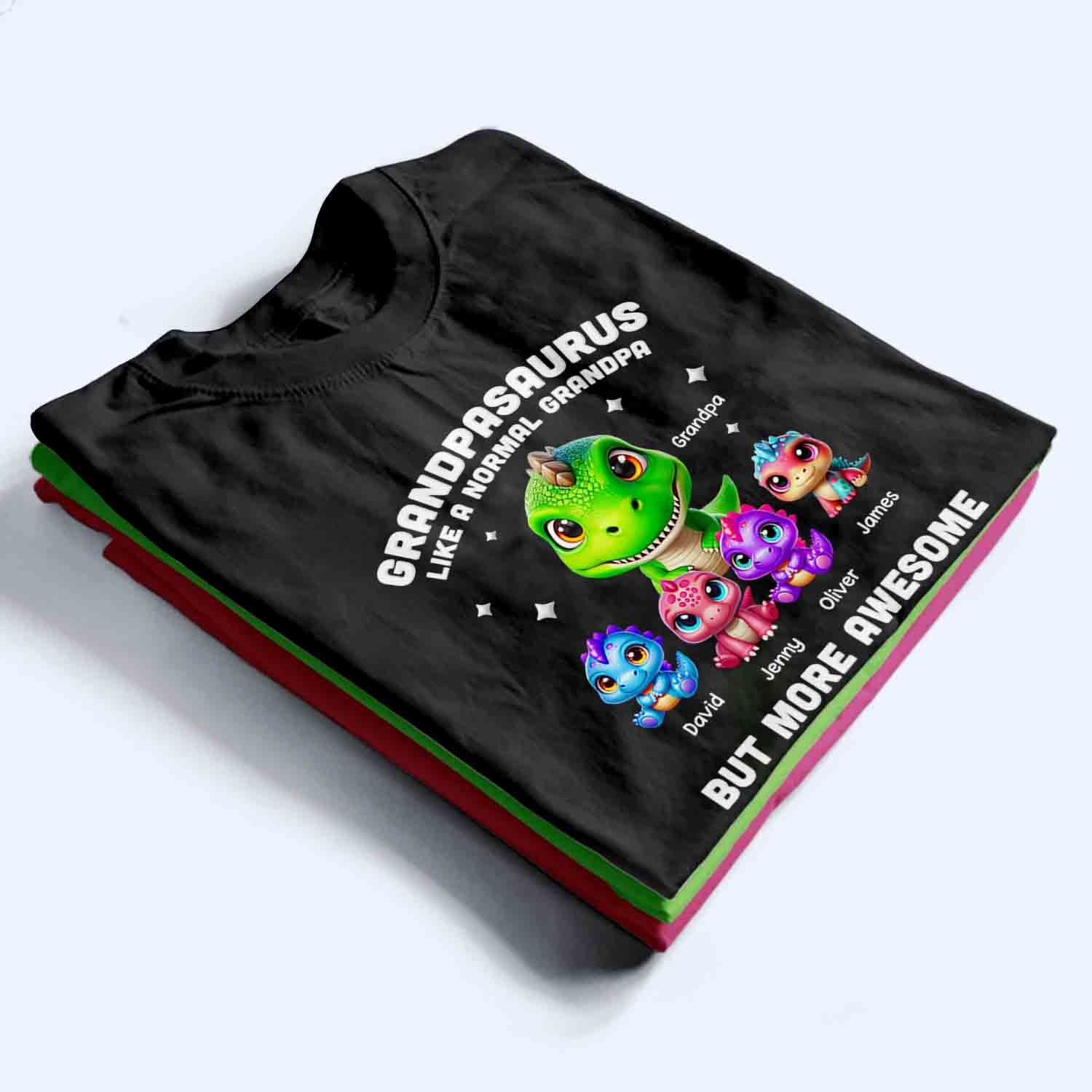 Daddysaurus Grandpasaurus 3D Dinosaurs - Personalized Custom T Shirt - Father's Day Gift for Dad, Papa, Grandpa, Daddy, Dada