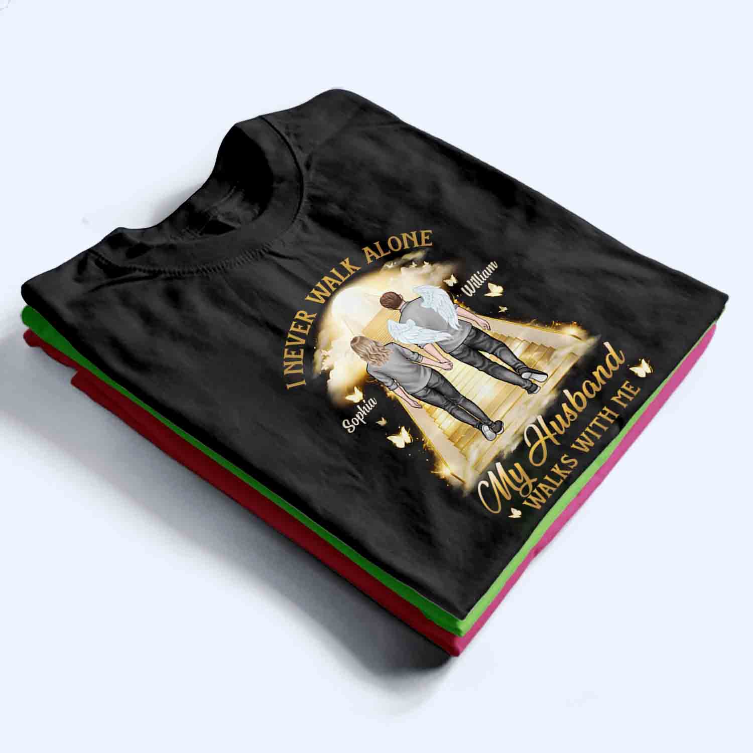 His Wings Guide My Steps Memorial - Personalized Custom T Shirt - Memorial Sympathy Gifts For Loss Of Husband, Wife