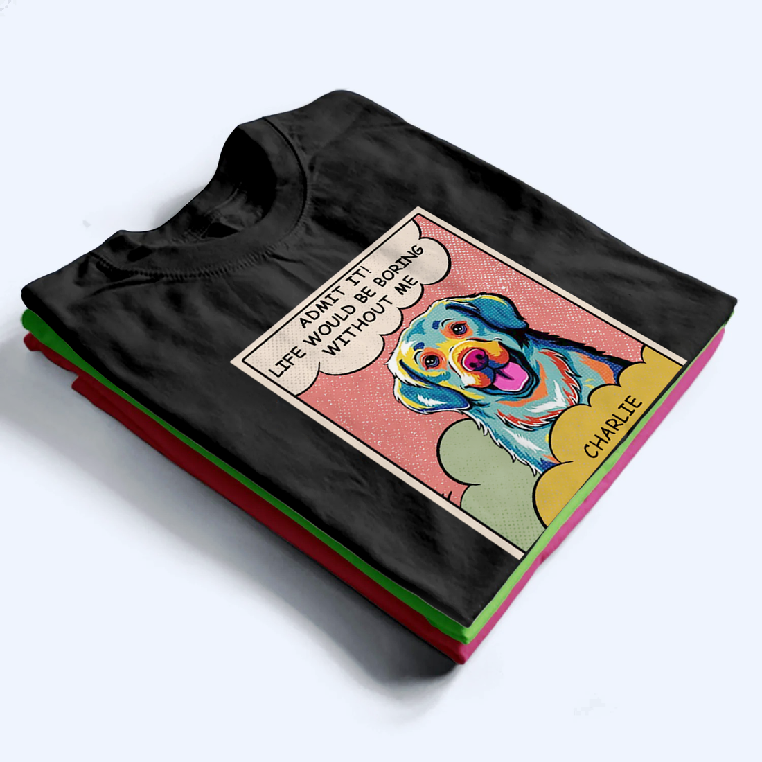 Personalized Boring Without Dog Popart t-shirt, alternate view 2