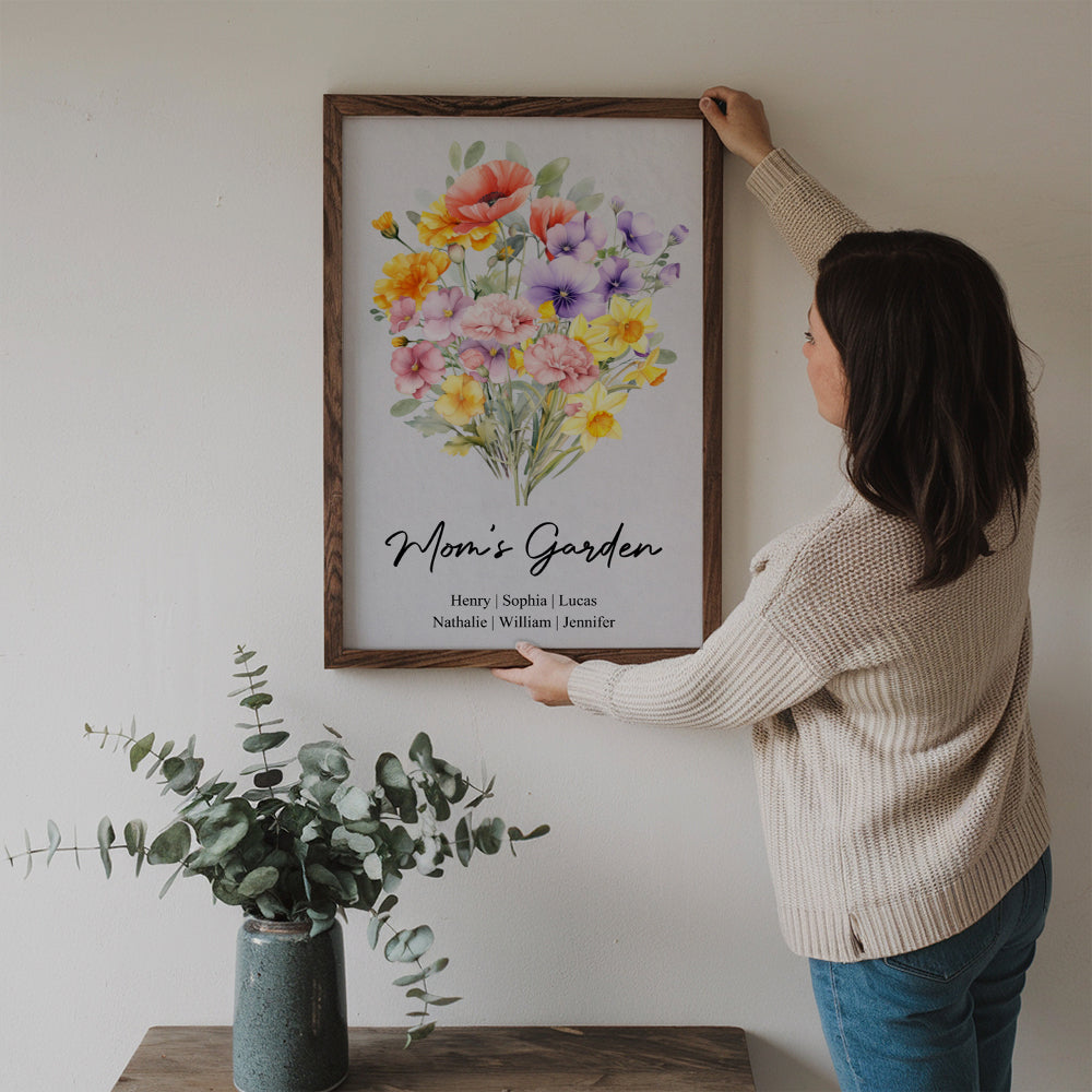 Family Birth Flower Bouquet Flowers - Personalized Poster/Canvas Prints - Mother's Day Gift For Mom, Grandma