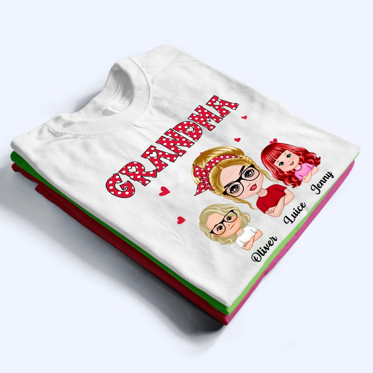 Polka Dot Pattern Grandma And Grandkids - Personalized Custom T Shirt -  Gift for Grandma/Grandparent 3
