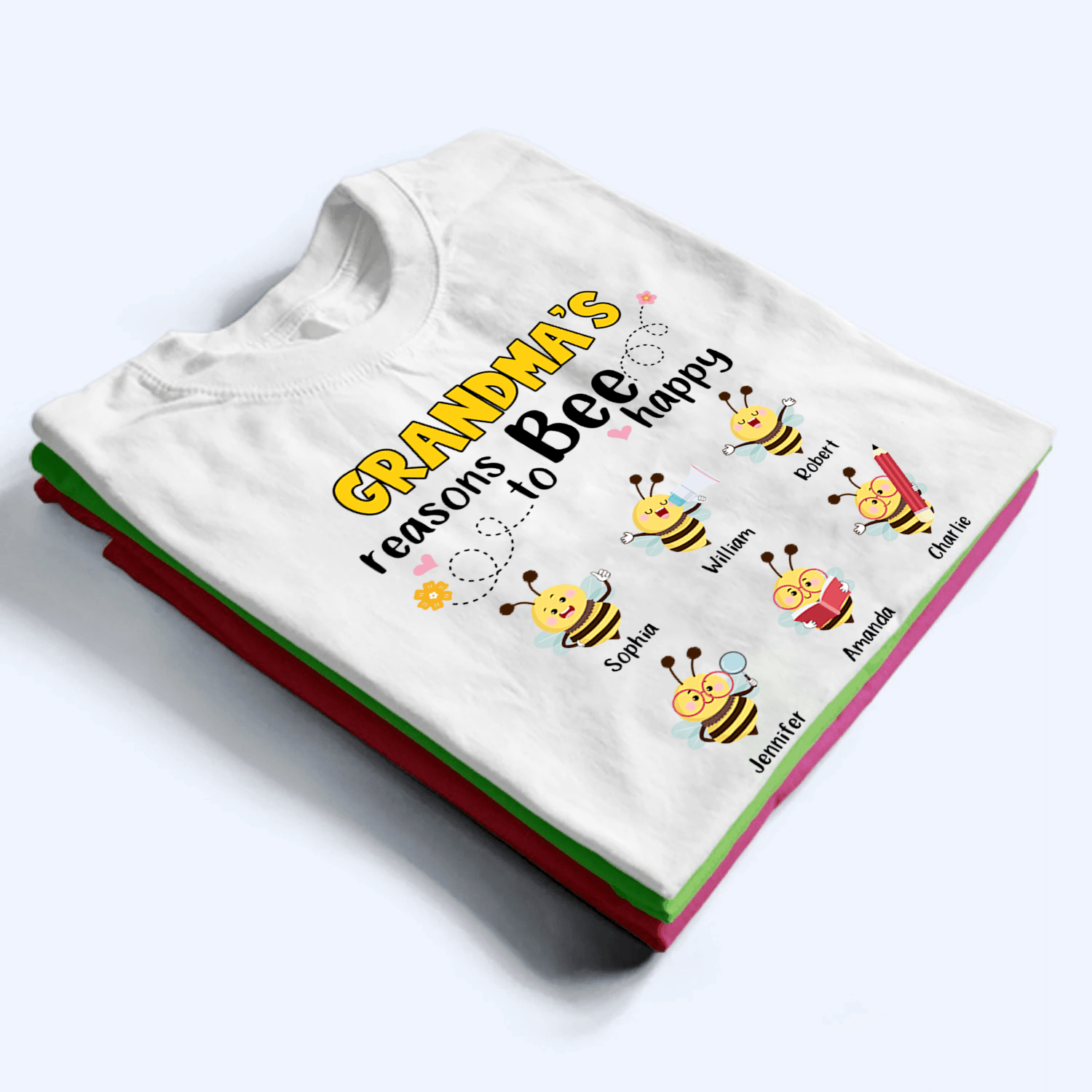 Grandma's Reasons To Bee Happy - Personalized Custom T Shirt - Gift for Grandma/Nana/Mimi, Mom, Wife, Grandparent 2