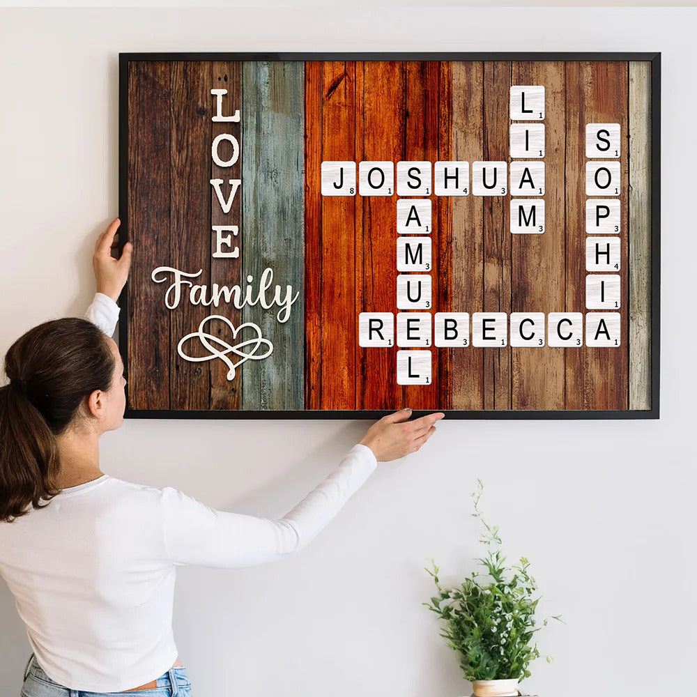 Family Crossword Art - Created In A Moment, Treasured Forever - Personalized Poster/Canvas Prints - Gift For Family Members, Mom and Dad 2