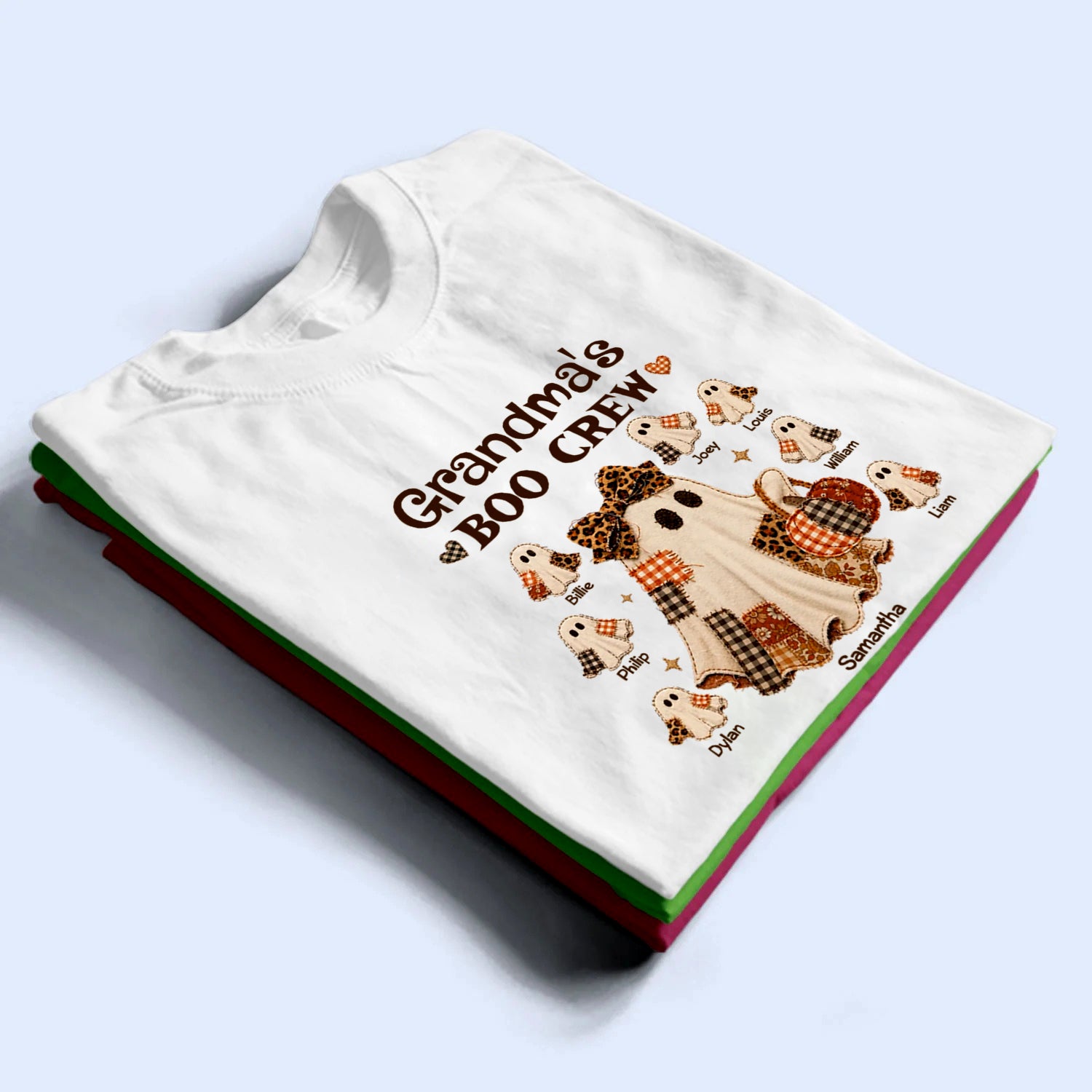 Grandma Faux Patchwork Pattern Coquette - Personalized Custom T Shirt - Fall Season, Halloween Gift for Grandma/Nana/Mimi, Mom, Wife