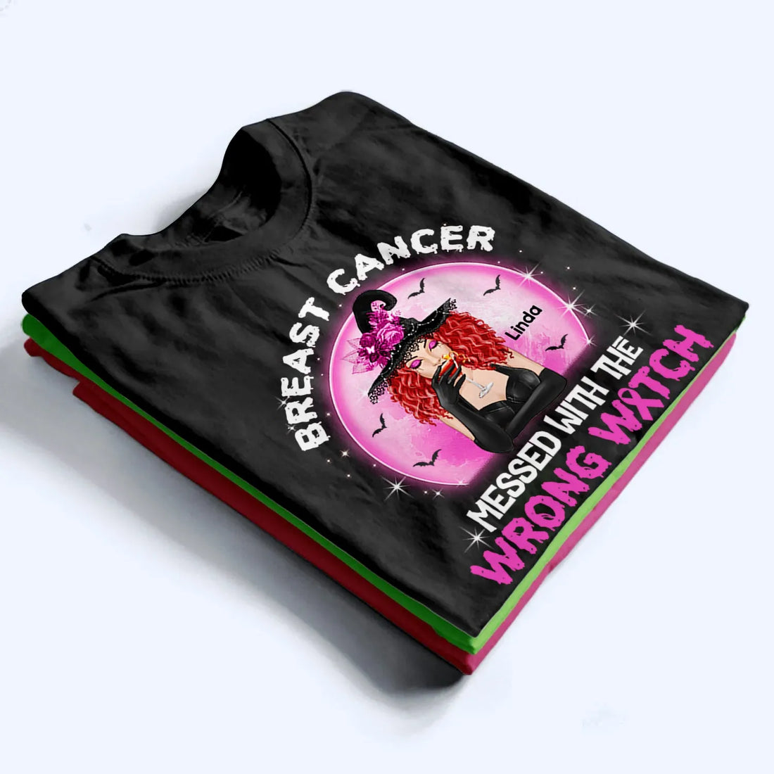 Personalized Breast Cancer Messed With Wrong Witch t-shirt, alternate view 3