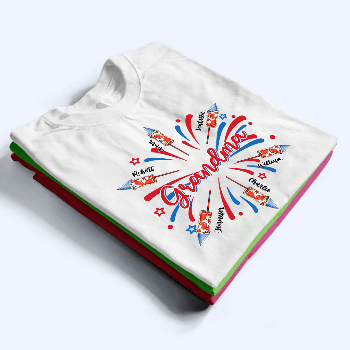 Patriotic 4th of July Grandma With Grandkids Names - Personalized Custom T Shirt - Gift for Grandma/Nana/Mimi, Mom, Wife, Grandparent - Suzitee Store