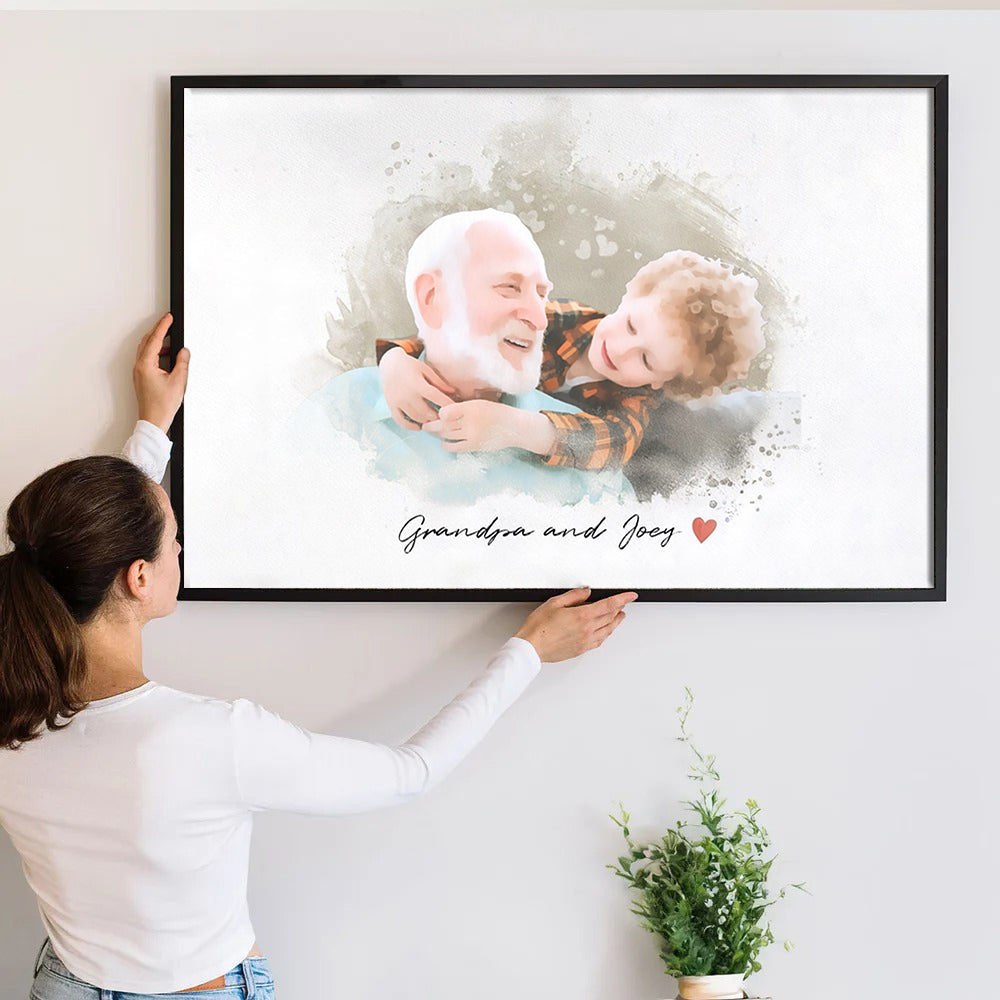 Custom Photo Grandpa and Kid Portrait - Personalized Poster/Canvas Prints - Gift For Grandpa/Grandma, Mom/Dad