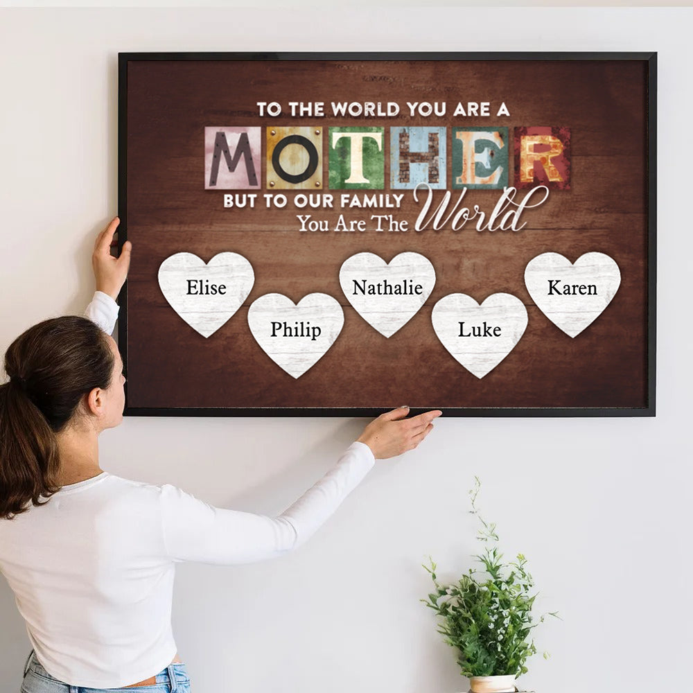 Mom's Personalized Wall Art: "You Are The World" Custom Canvas with Kids' Names - Meaningful Mother's Day or Birthday Gift for Mom & Grandma