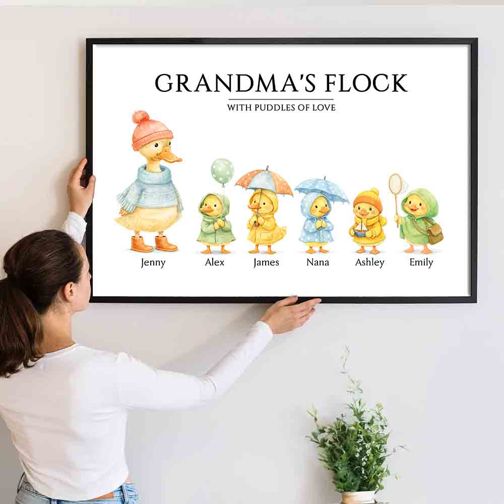 Grandparents's Flock with Puddles of Love - Personalized Poster/Canvas Prints - Gift For Grandma, Grandpa, Grandparents