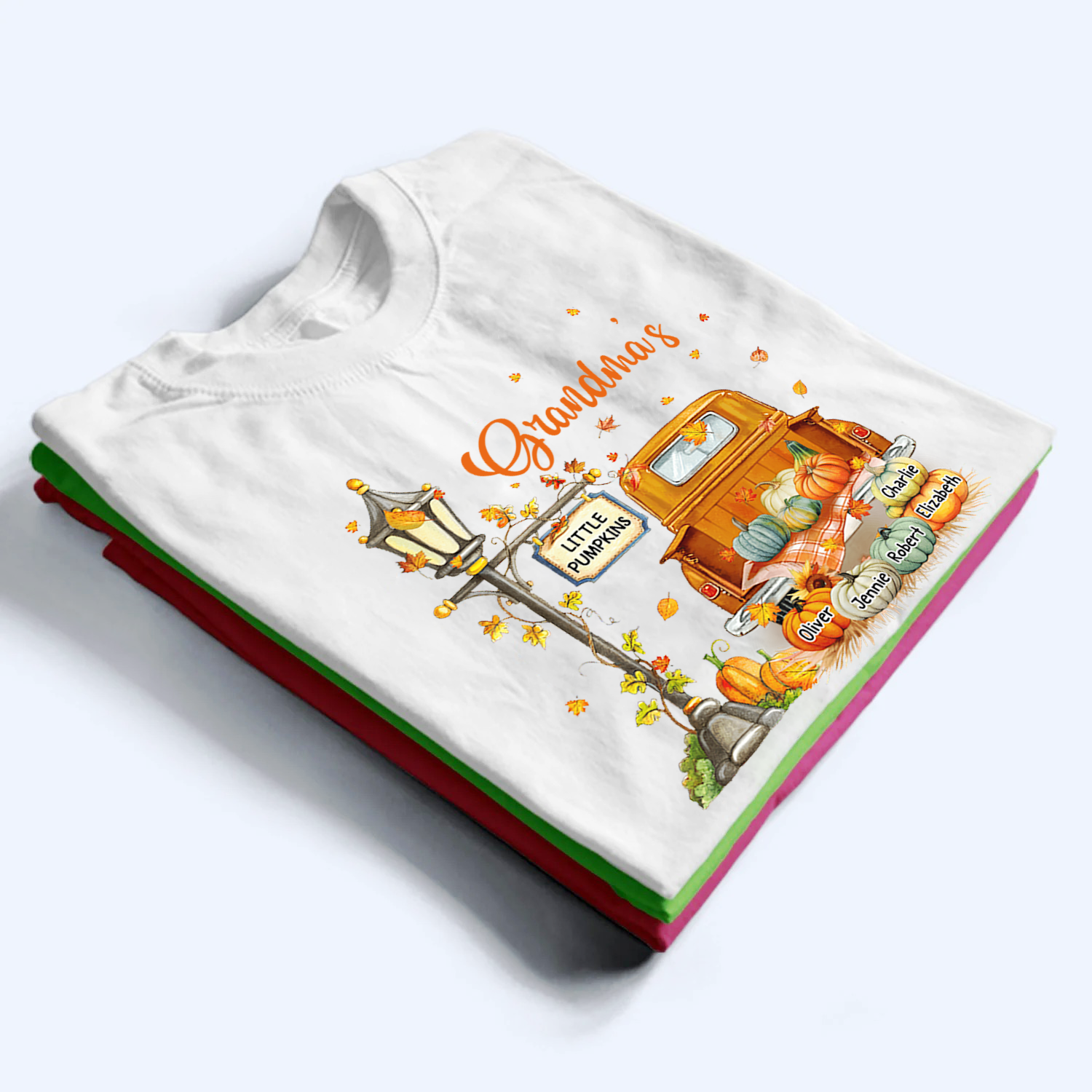 Fall Season Pumpkin Truck Grandma's Little Pumpkins - Personalized Custom T Shirt - Fall Season Gift for Grandma/Nana/Mimi, Mom, Wife, Grandparent 2