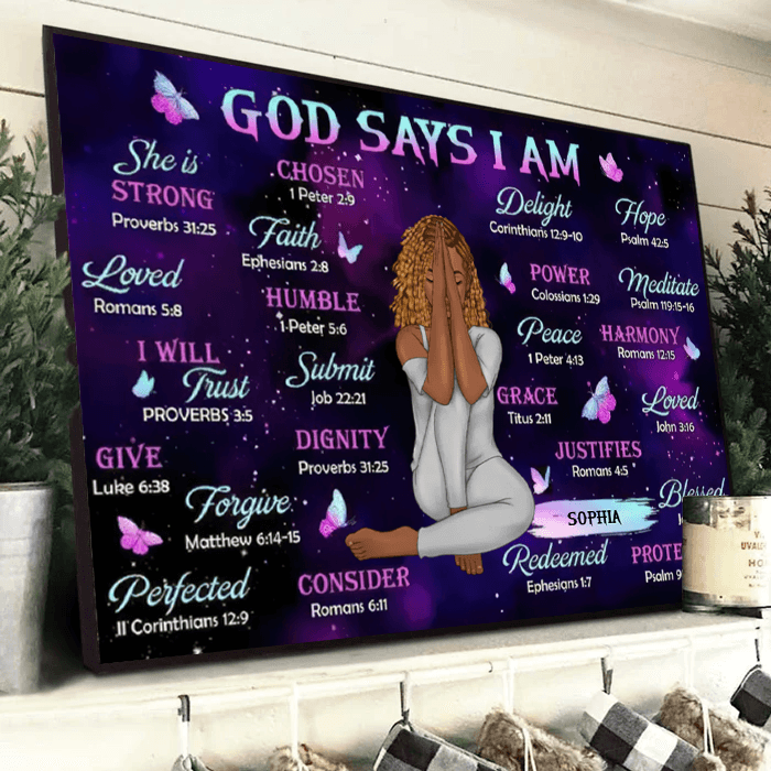 God Says I Am - Personalized Horizontal Poster - Gift for Black Woman, Black Girl, African American, Black History Month, Juneteenth - Suzitee Store