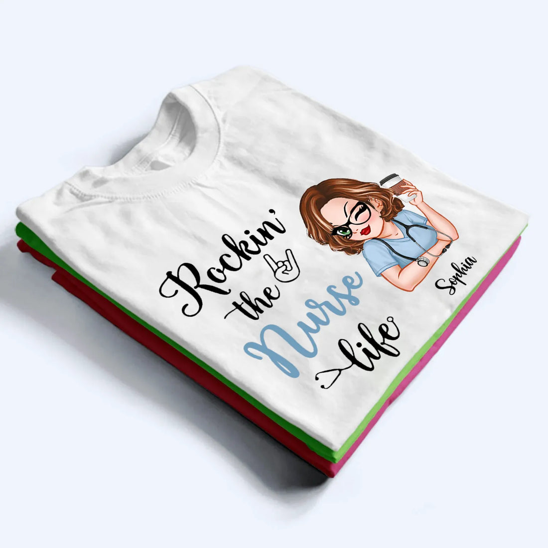 Personalized Rockin‘ The Nurse Life t-shirt, alternate view 2