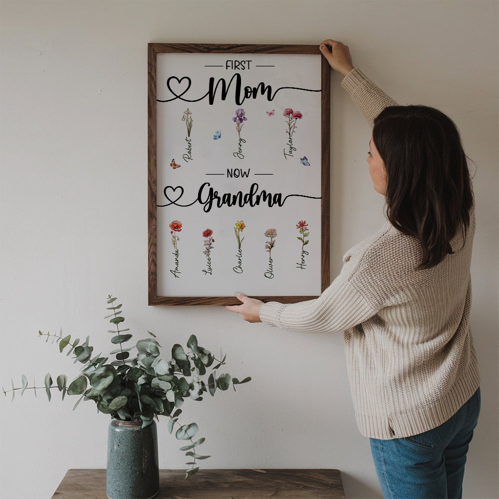 Birth Month Flower First Mom Now Grandma - Personalized Poster/Canvas Prints - Gift For Gift For Grandma, Mom, Mother's Day