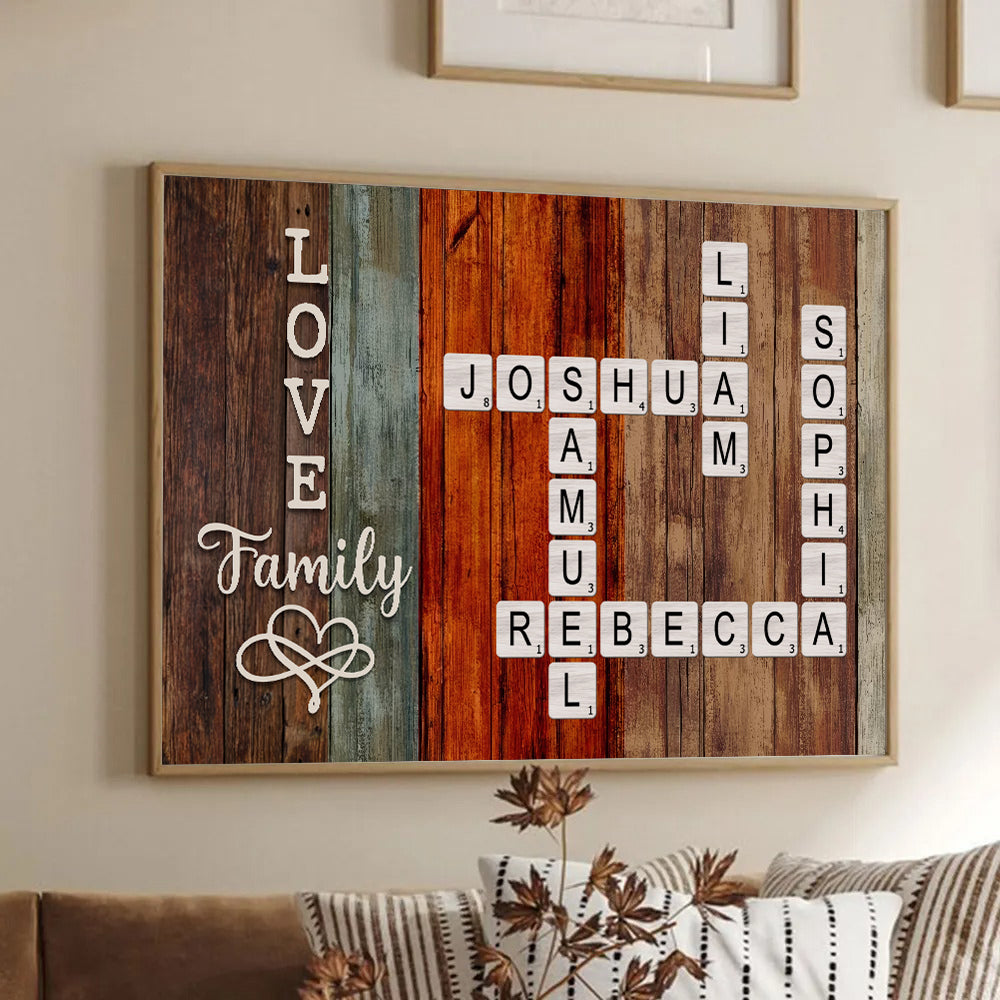 Family Crossword Art - Created In A Moment, Treasured Forever - Personalized Poster/Canvas Prints - Gift For Family Members, Mom and Dad 3