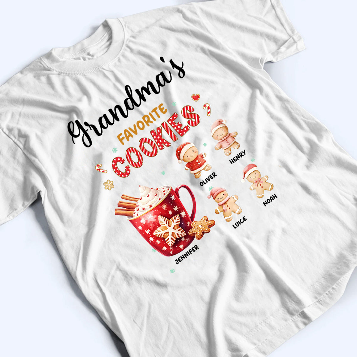 Grandma's Favorite Cookies - Personalized Custom T Shirt - Christmas Gift for Grandma/Grandparent