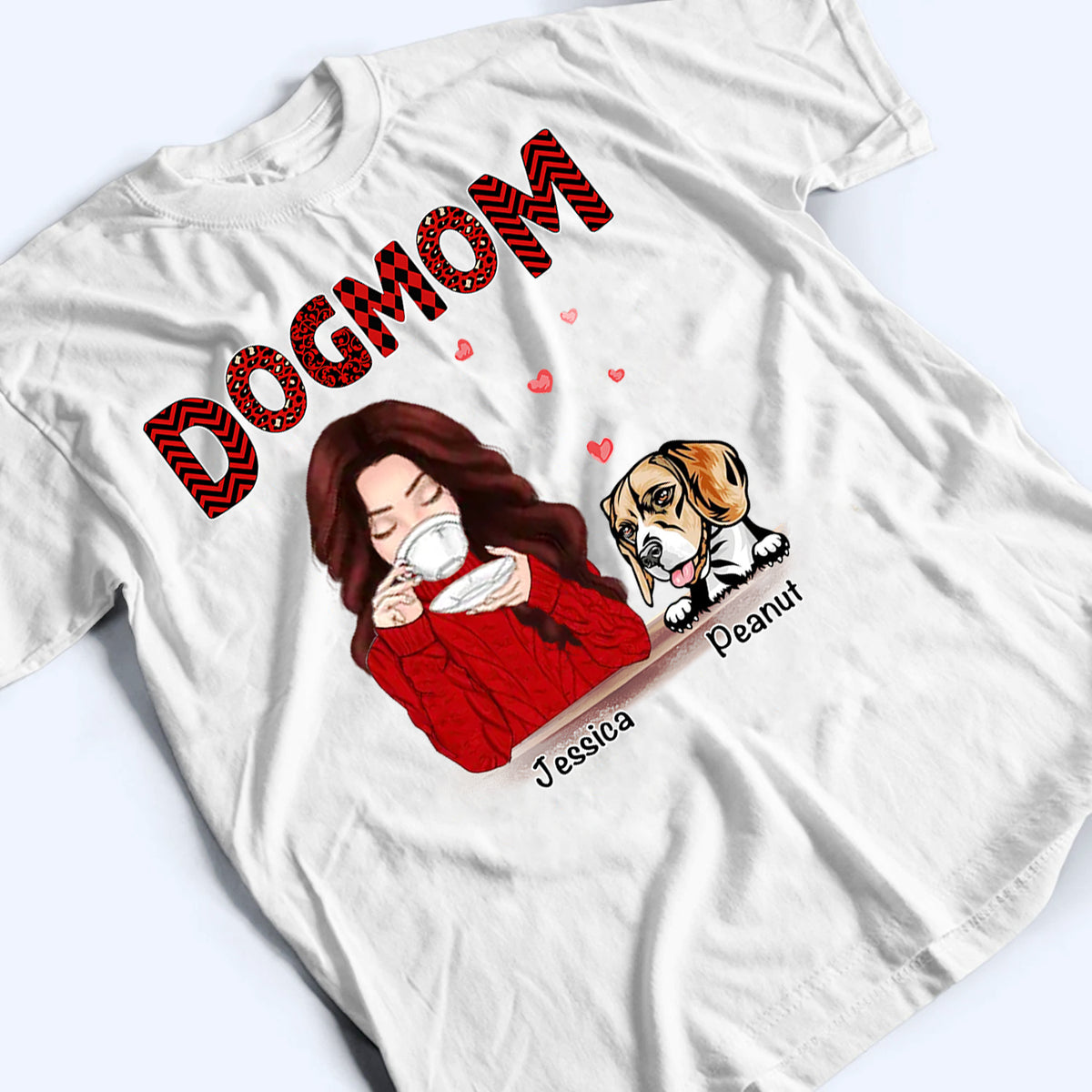 Dog Mom Red Patterned - Personalized Custom T Shirt - Gift for Women, Dog Mom, Dog Lovers