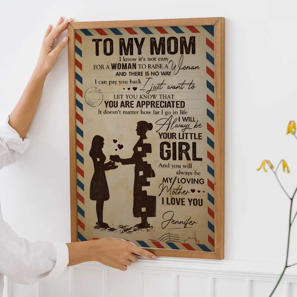 Personalized To My Beloved Mom & Dad poster, framed in a bright living room