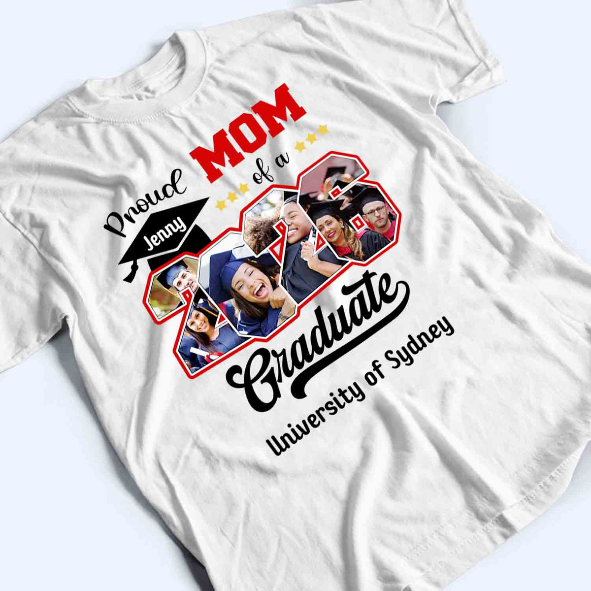 Custom Photo Proud Family Of A Class Of 2025 Graduate Senior - Personalized Custom Graduation T Shirt - Loving Gift for Grandma, Grandpa, Mom, Dad, Brother, Sister, Aunt, Uncle