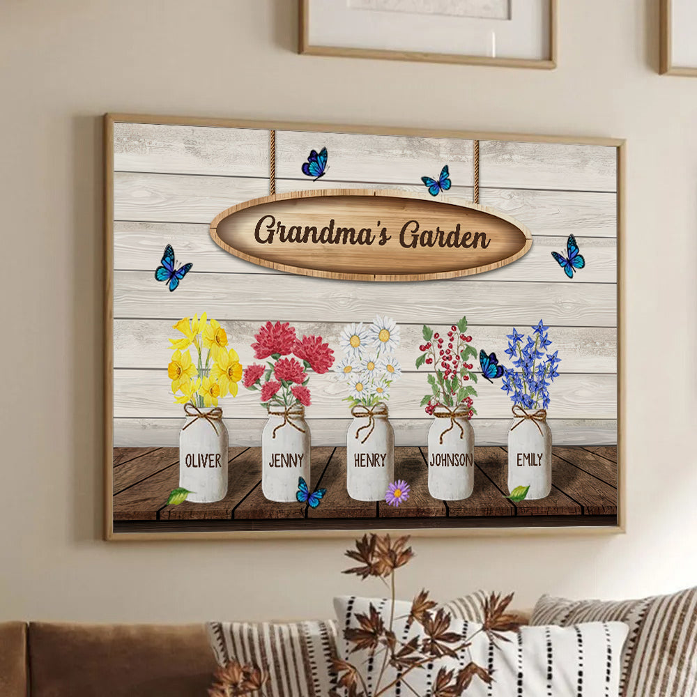 Grandma‘s Garden Watercolor Birth Month Flowers - Personalized Poster/Canvas - Gift for Grandma, Mom