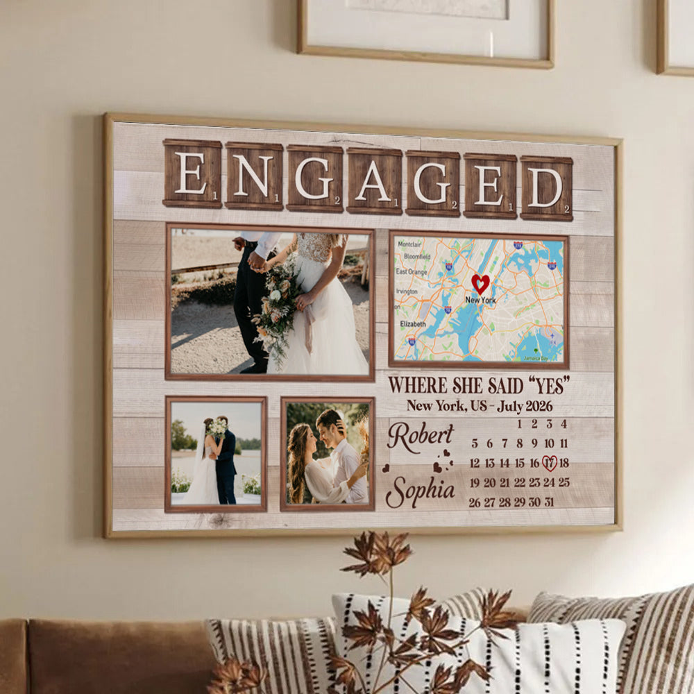 Custom Photo Engagement Couple - Personalized Poster/Canvas Prints - Gift For Her/Him, Husband/Wife, Couples on Anniversary, Valentine's Day