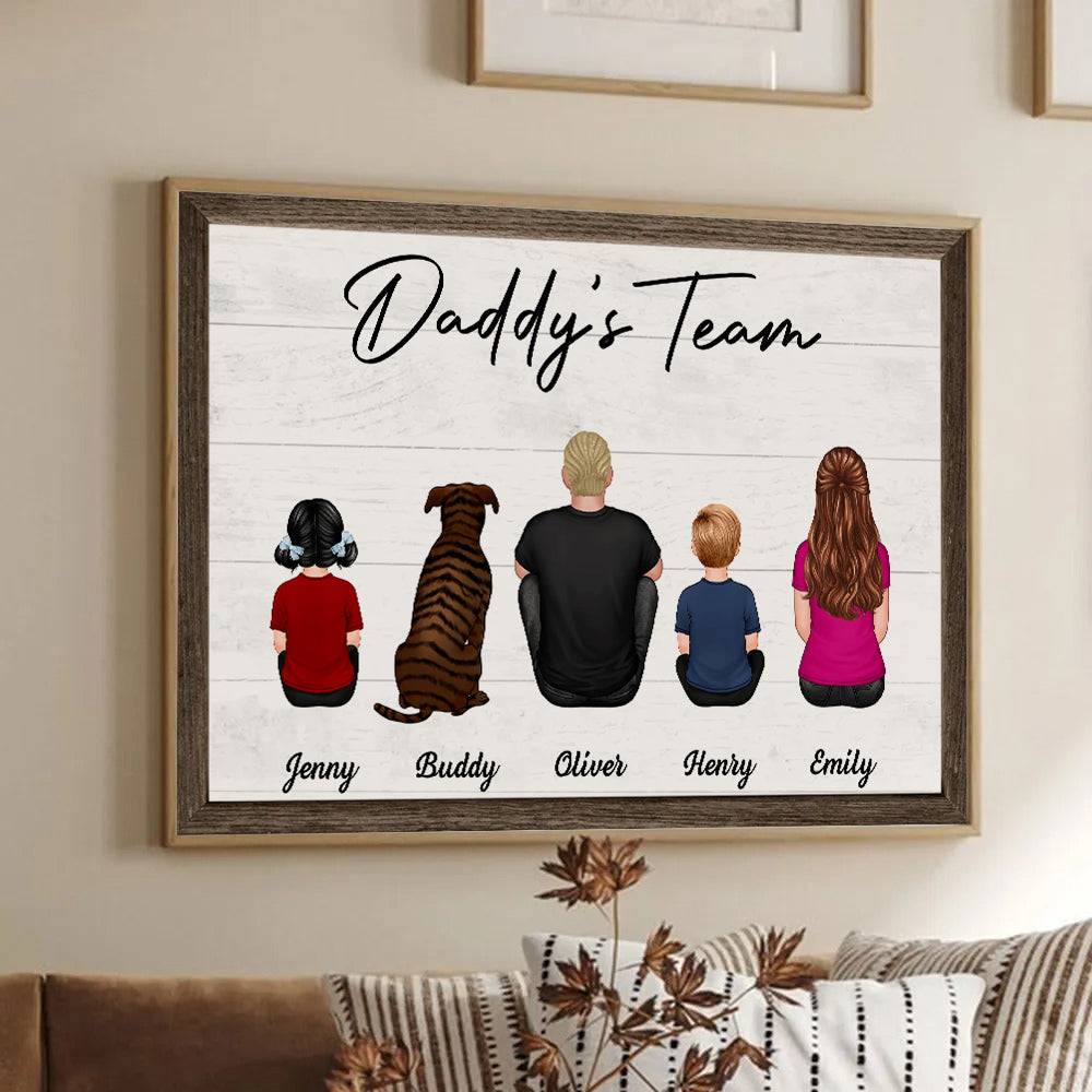 Daddy‘s Team Family Sitting - Personalized Poster/Canvas - Father's Day Gift, Birthday Gift For Dad, Daddy