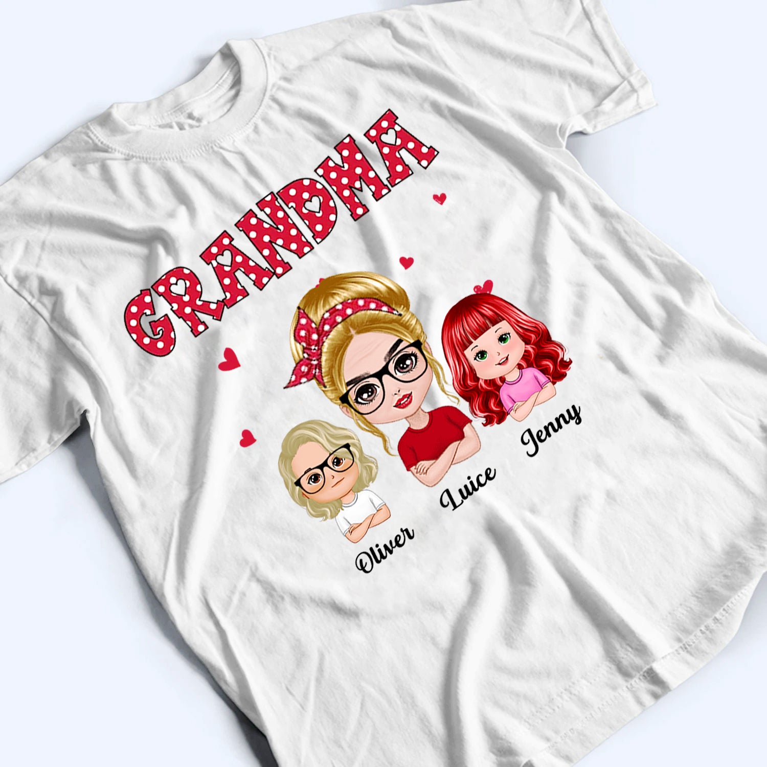 Polka Dot Pattern Grandma And Grandkids - Personalized Custom T Shirt - Gift for Grandma/Grandparent 4