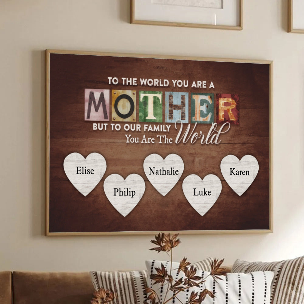 Mom's Personalized Wall Art: "You Are The World" Custom Canvas with Kids' Names - Meaningful Mother's Day or Birthday Gift for Mom & Grandma