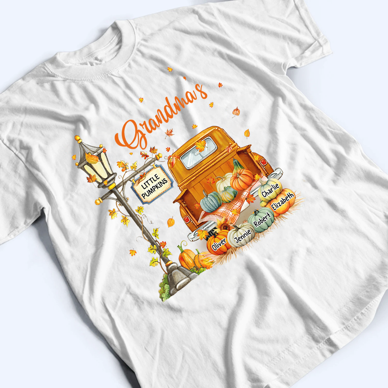 Fall Season Pumpkin Truck Grandma's Little Pumpkins - Personalized Custom T Shirt - Fall Season Gift for Grandma/Nana/Mimi, Mom, Wife, Grandparent 3
