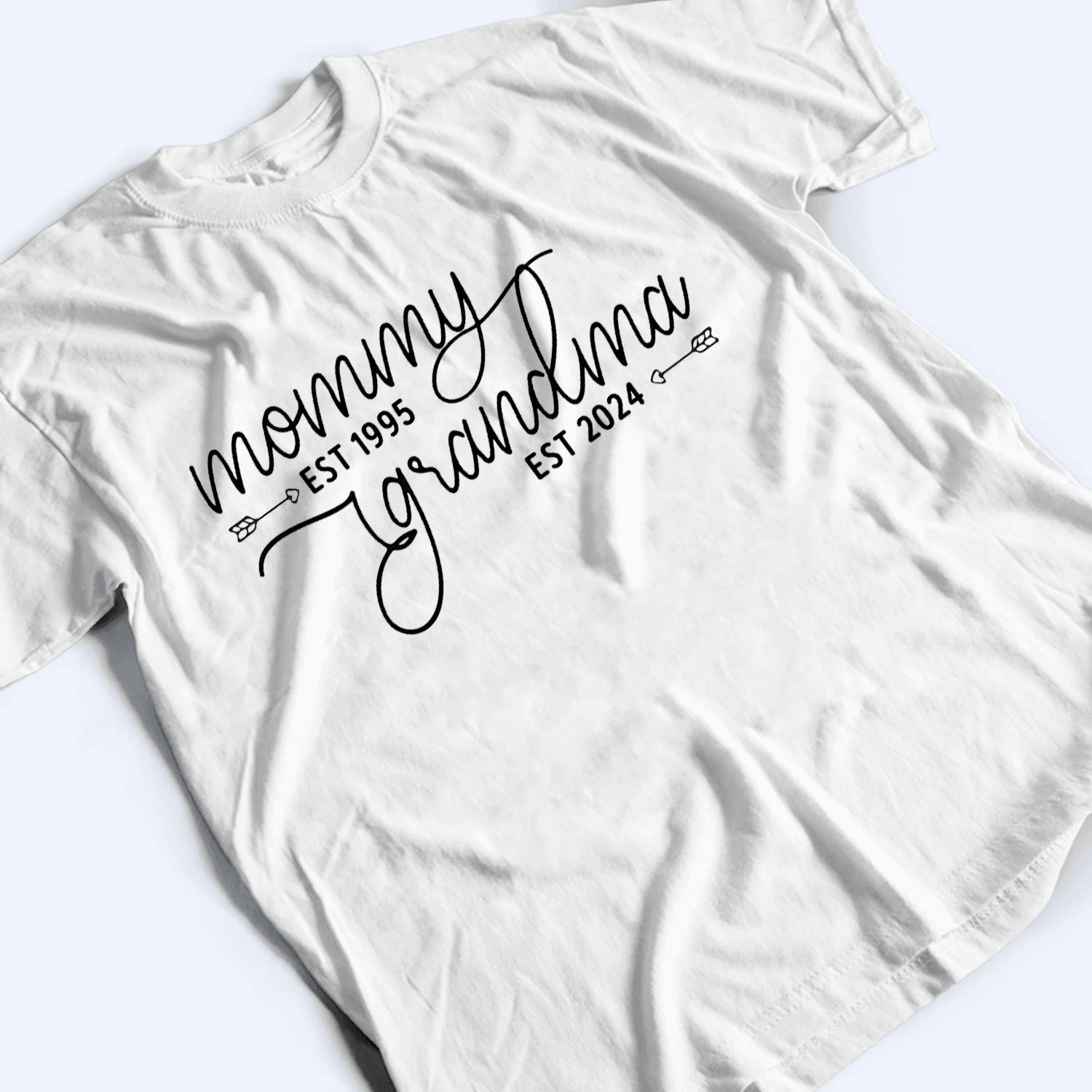 Mom Est Grandma Est - Personalized Custom T Shirt - Gift for Grandma/Nana/Mimi, Mom, Wife, Grandparent