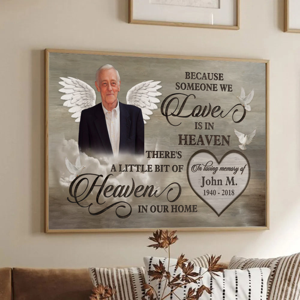 Loss of Dad, Husband | Custom Photo Love Is In Heaven - Memorial Gift - Personalized Canvas For Family Members