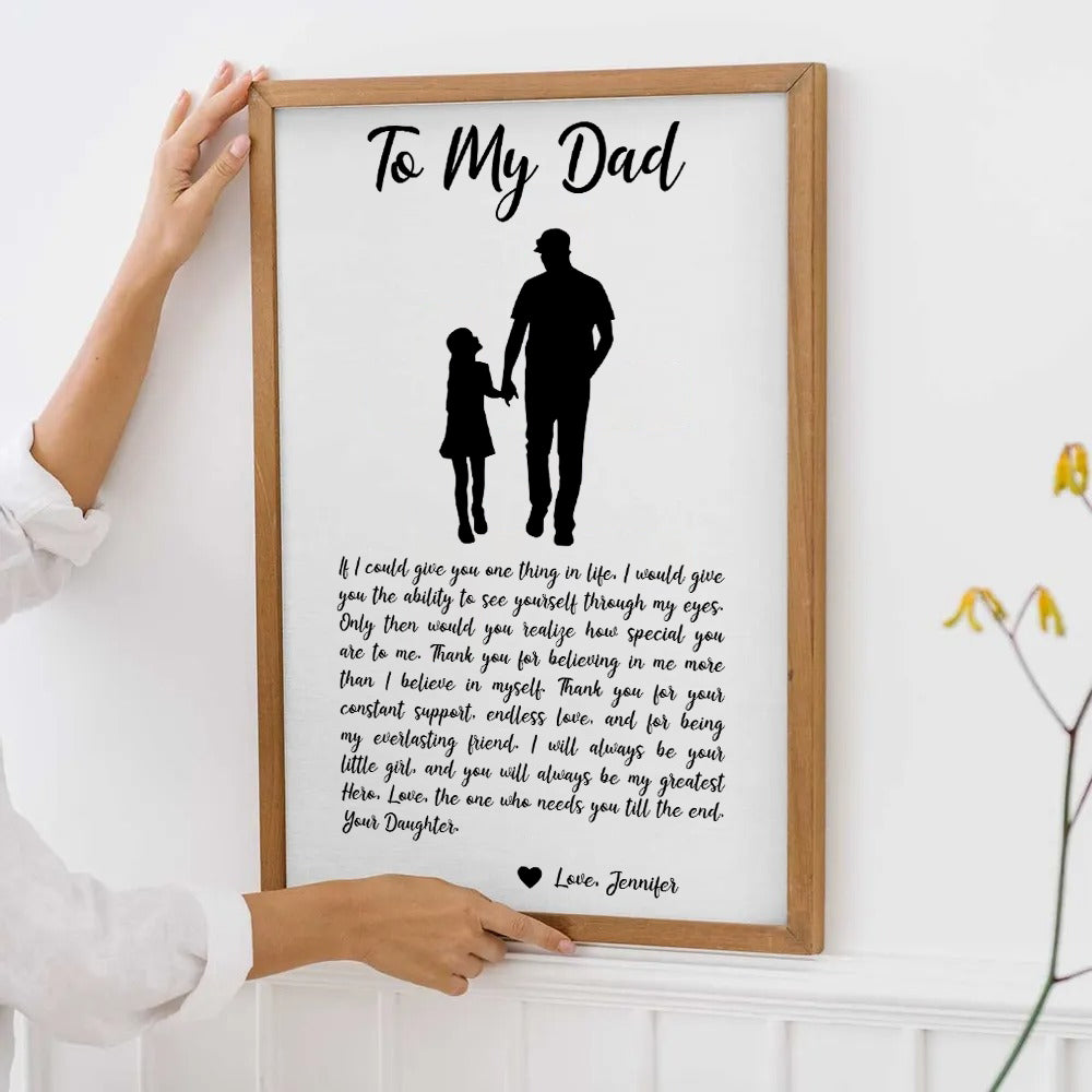 Personalized From Daughter To My Dad poster, framed in a bright living room