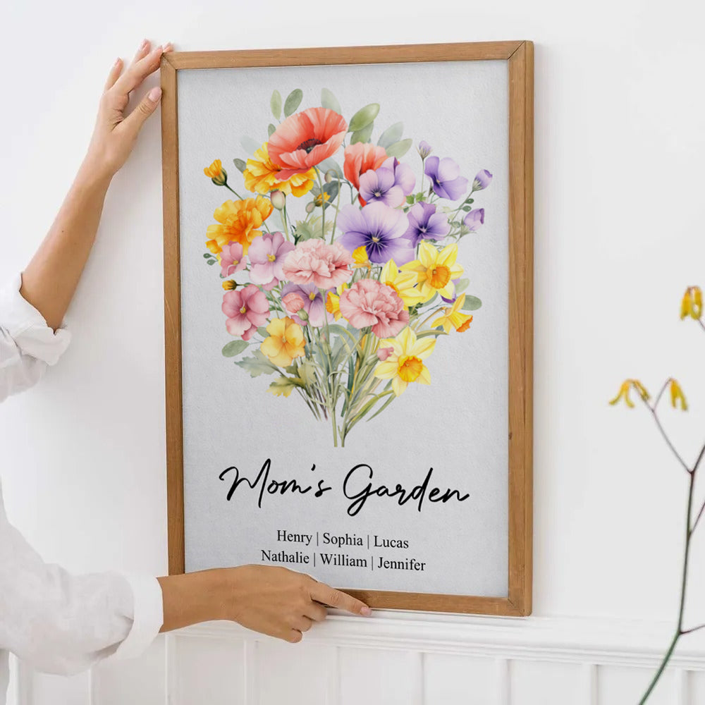 Family Birth Flower Bouquet Flowers - Personalized Poster/Canvas Prints - Mother's Day Gift For Mom, Grandma