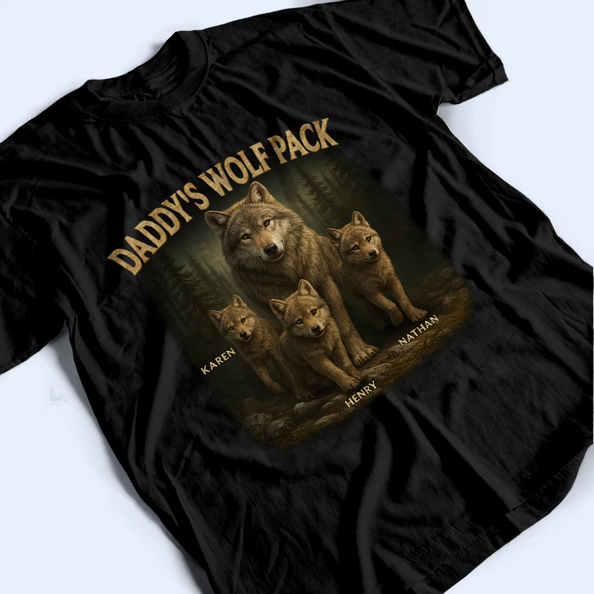 Papa’s Wolf Pack - Personalized Custom T Shirt - Father's Day Gift for Dad, Papa, Grandpa, Daddy, Dada