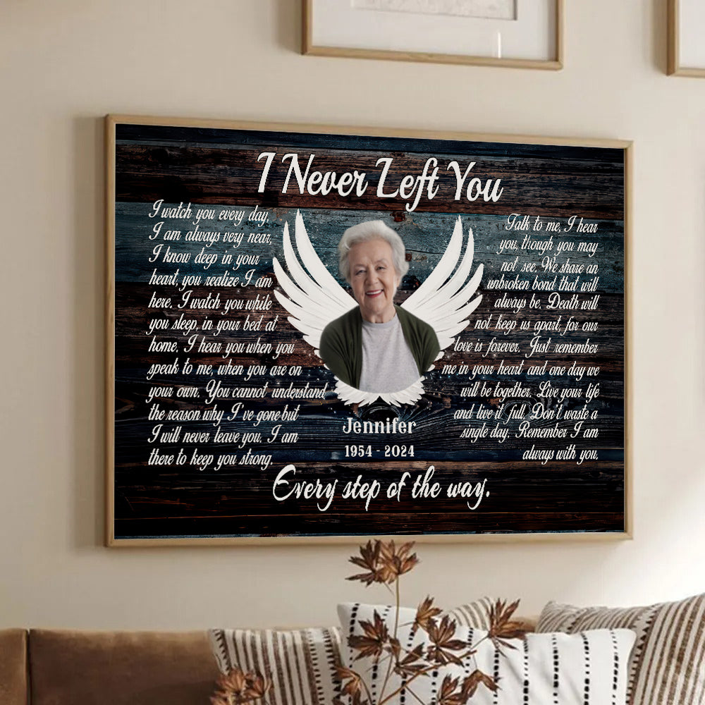 Loss of Mom, Wife - Custom Photo Angel Wings I Never Left You - Memorial Gift - Personalized Canvas For Family Members