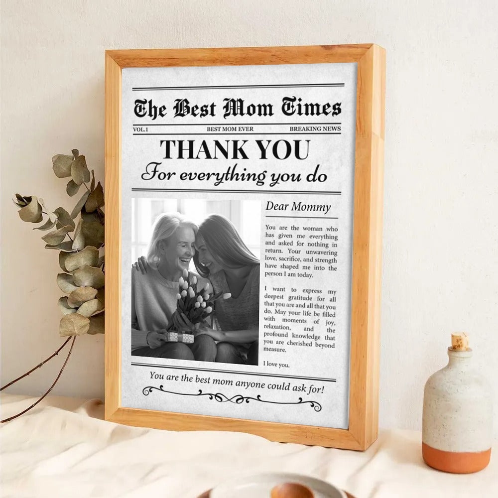Custom Photo A Mother’s Love Is My Greatest Blessing poster, framed in a bright living room