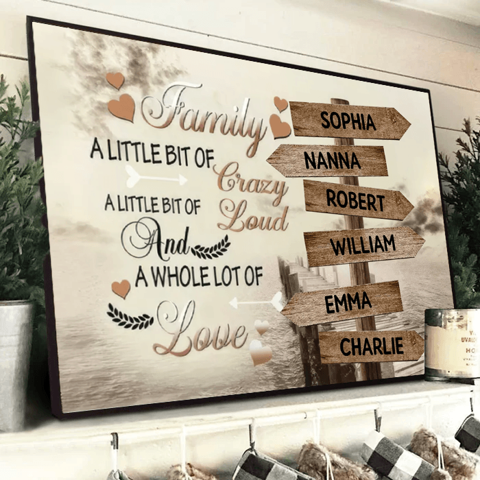 Personalized Custom Family Name Sign Canvas Prints canvas print, framed in a bright living room