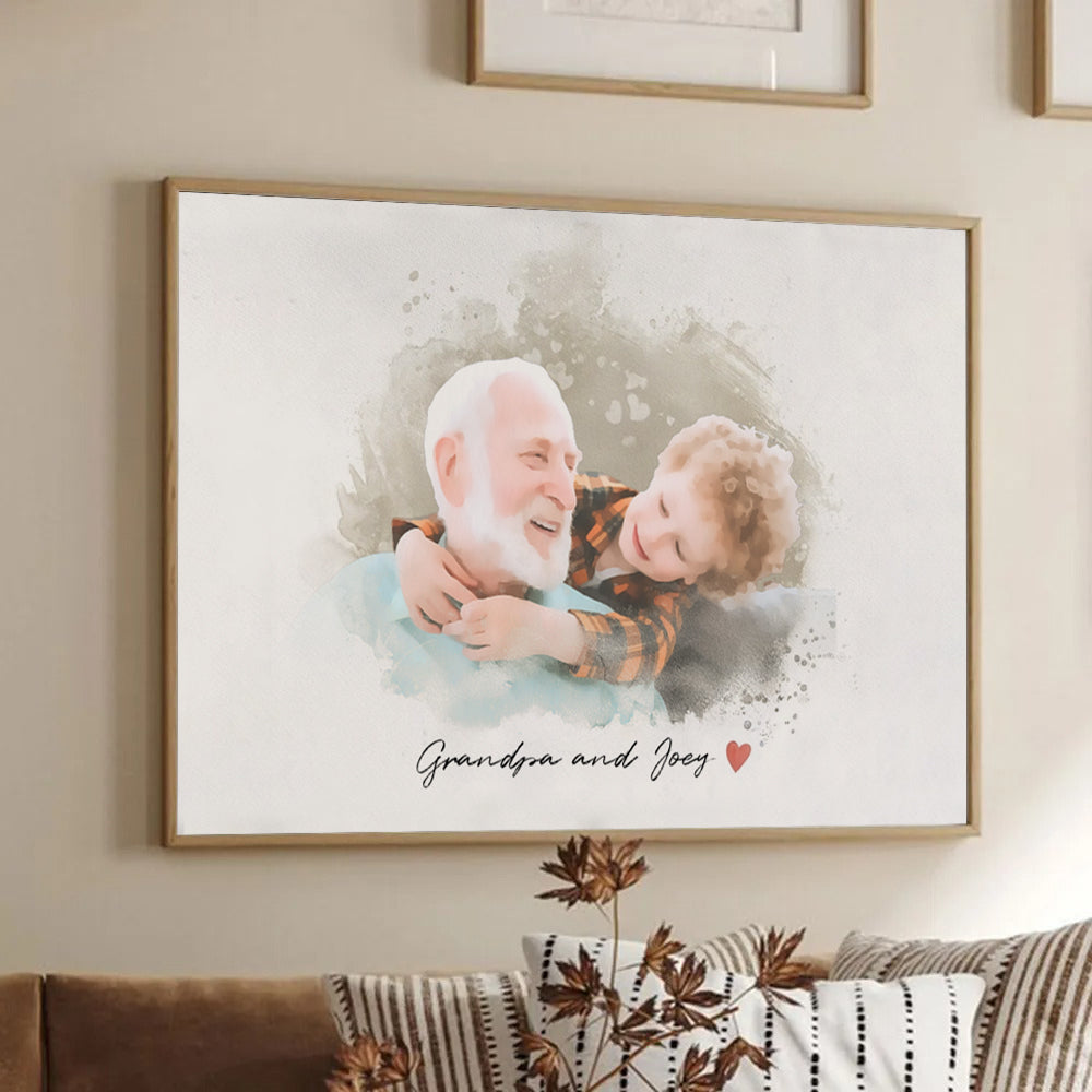 Custom Photo Grandpa and Kid Portrait - Personalized Poster/Canvas Prints - Gift For Grandpa/Grandma, Mom/Dad