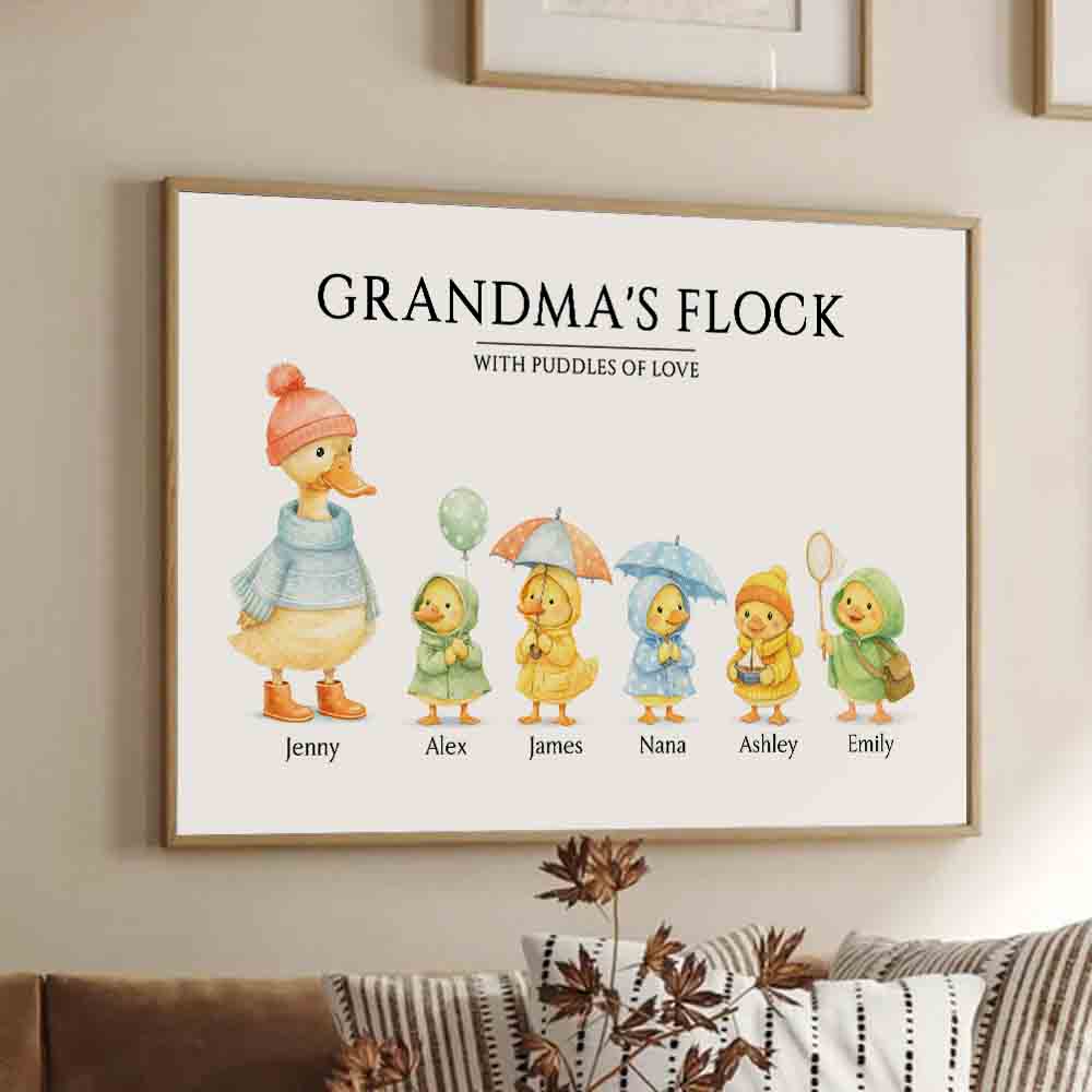 Grandparents's Flock with Puddles of Love - Personalized Poster/Canvas Prints - Gift For Grandma, Grandpa, Grandparents