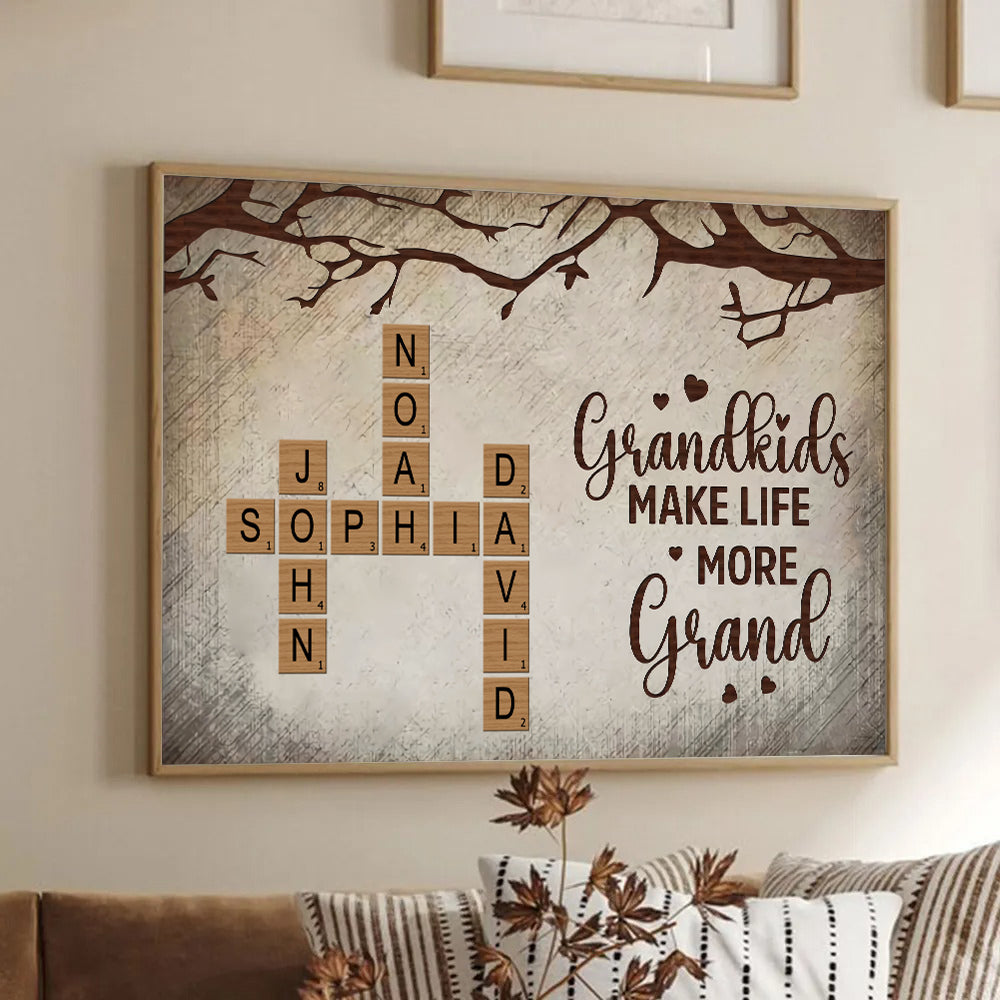Grandkids Make Life More Grand Family Crossword - Personalized Poster/Canvas Prints - Gift for Grandma, Nana, Grandparent