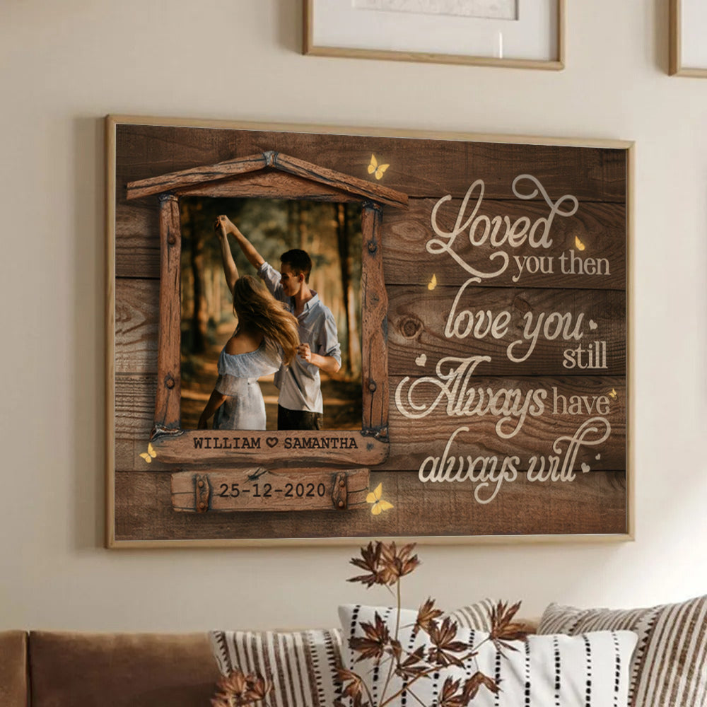 Personalized Custom Photo Love You Still Couple canvas print, framed in a bright living room