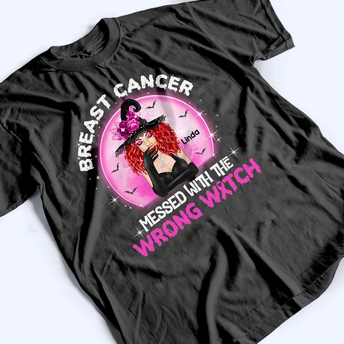 Breast Cancer Messed With Wrong Witch - Personalized Custom T-Shirt - Halloween Gift For Breast Cancer Warrior, Breast Cancer Awareness