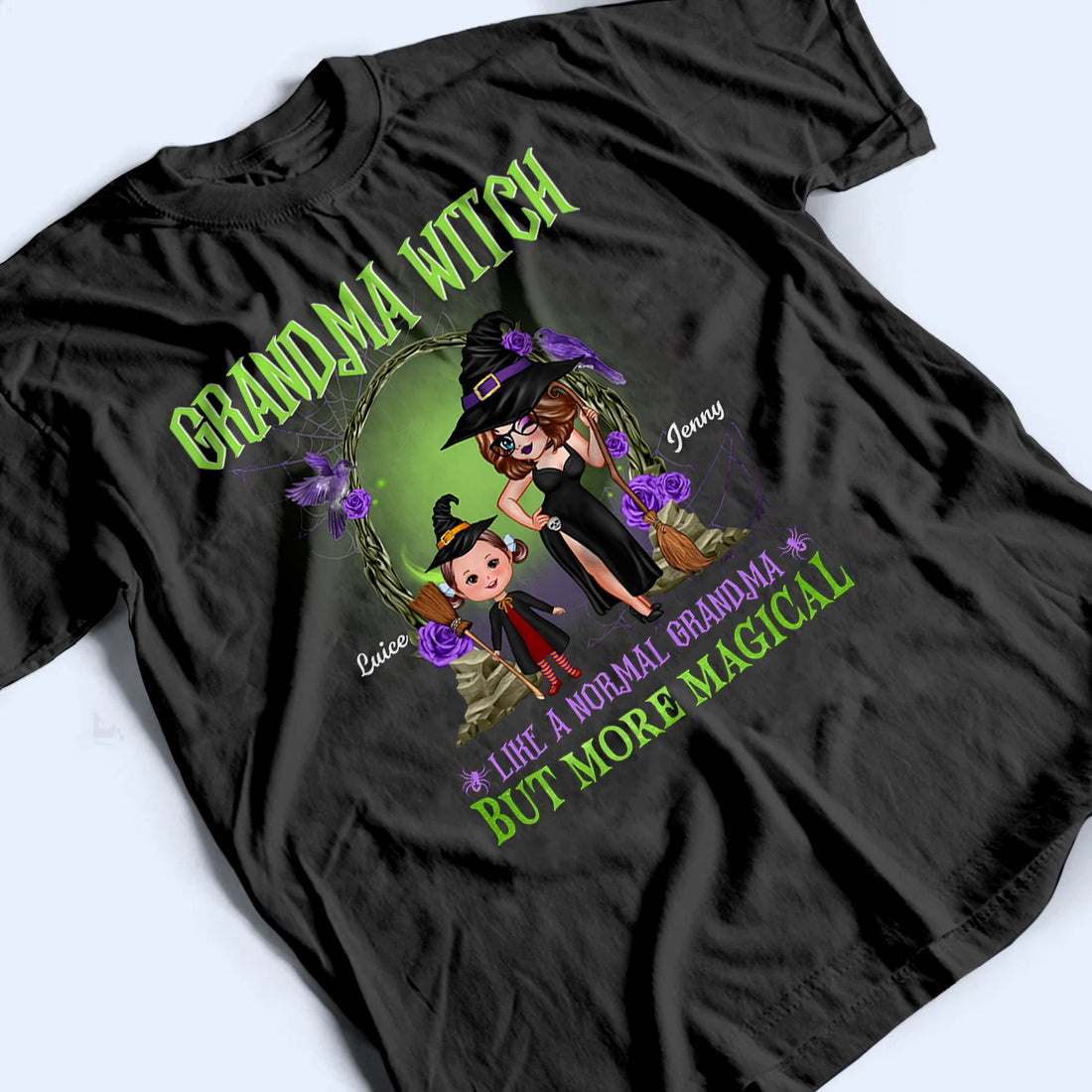 Purple And Green Pretty Grandma - Personalized Custom T Shirt - Halloween Gift for Grandma, Nana, Grammy