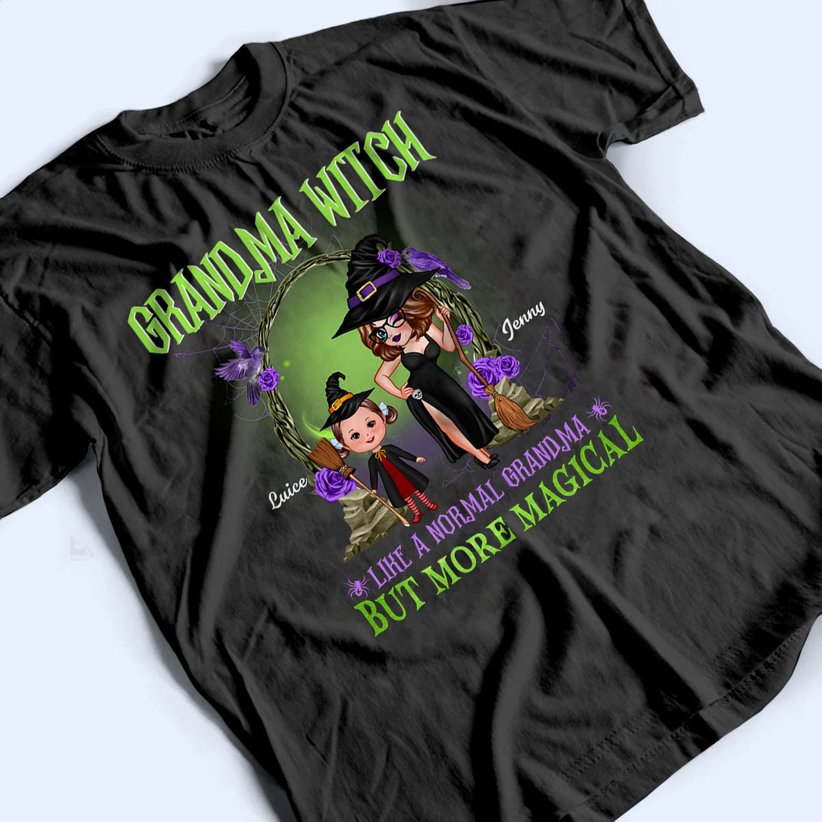 Purple And Green Pretty Grandma - Personalized Custom T Shirt - Halloween Gift for Grandma, Nana, Grammy