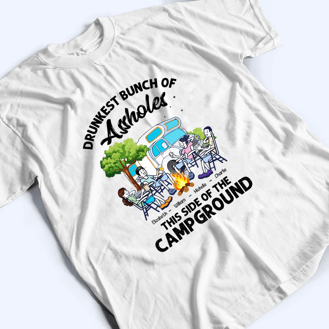 Personalized Drunkest Bunch Of Assholes Camping t-shirt, alternate view 3