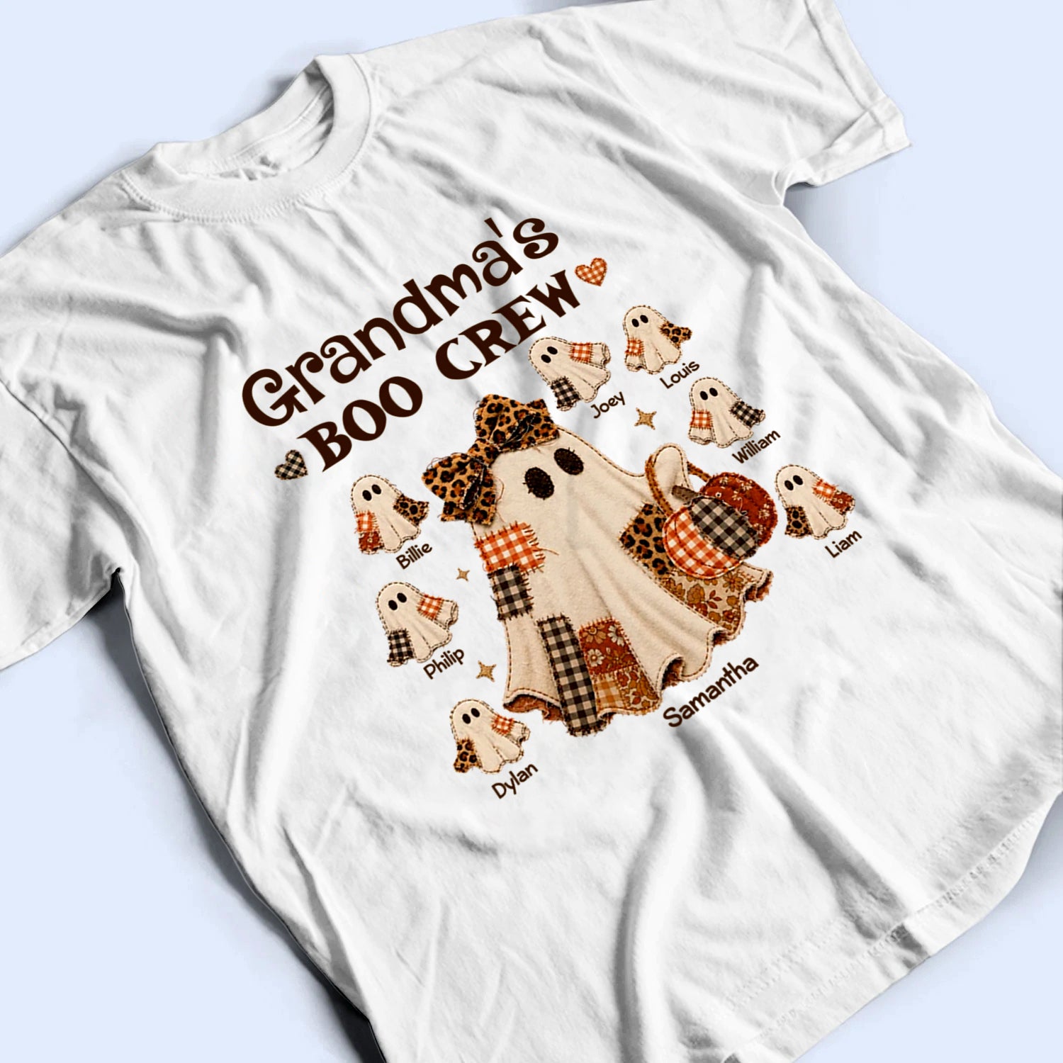 Grandma Faux Patchwork Pattern Coquette - Personalized Custom T Shirt - Fall Season, Halloween Gift for Grandma/Nana/Mimi, Mom, Wife